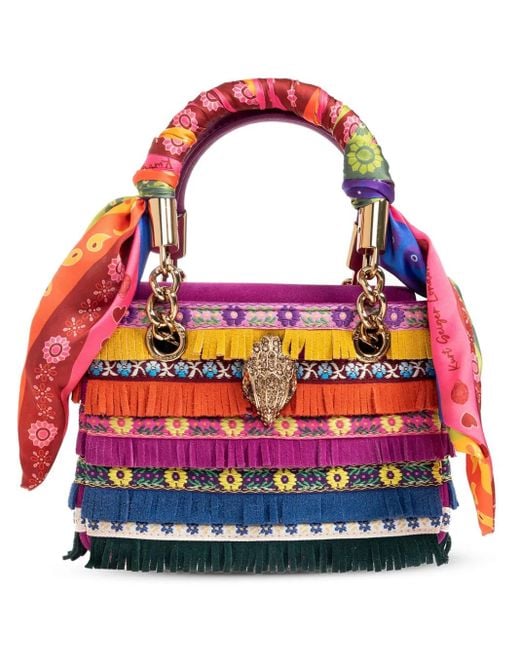 Kurt Geiger Red Mini Square Kensington Fringed Handbag