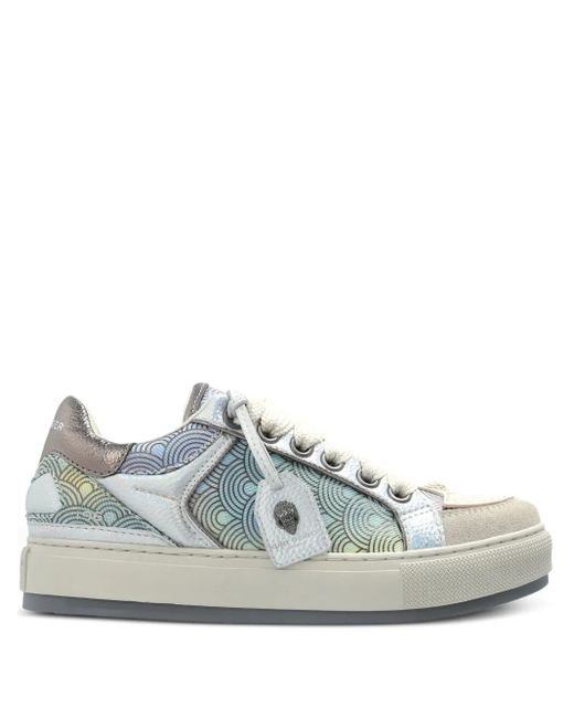 Kurt Geiger Southbank Tag Leren Sneakers Met Golfpatroon in het White