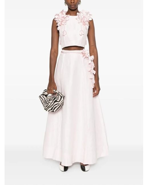 Aje. White Floral-Embellished Midi Skirt