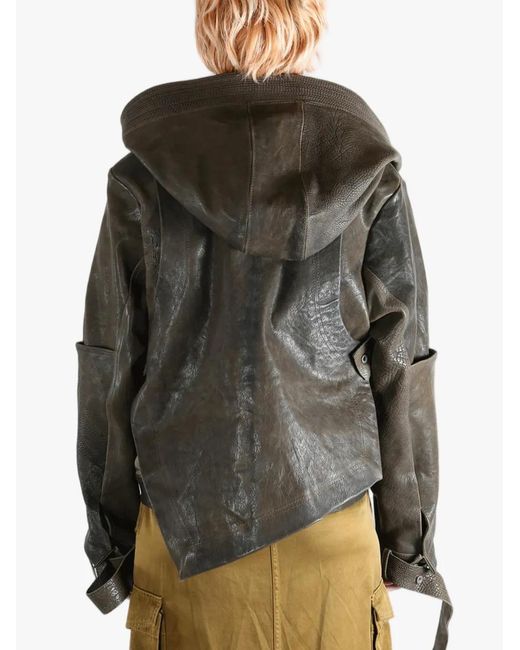 Yehuafan Green Hooded Leather Jacket