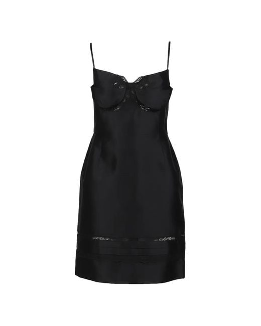 ShuShu/Tong Black Lace-Trimmed Satin Mini Dress
