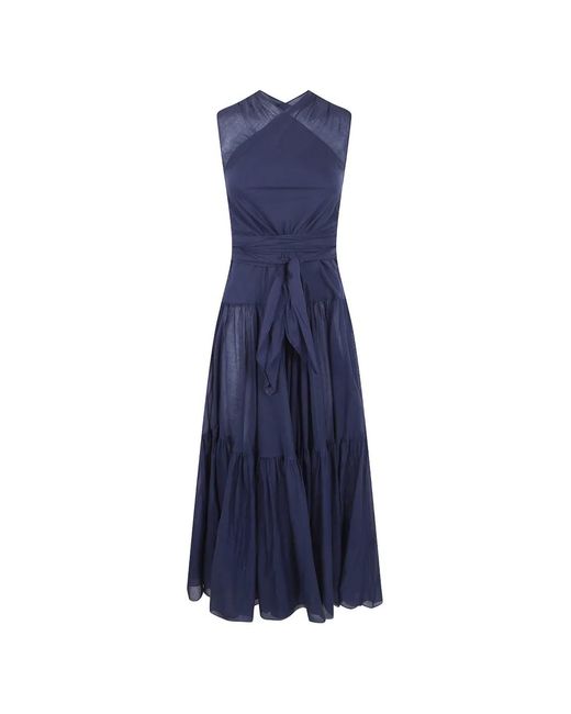 Aspesi Blue Halter-Neck Tiered Maxi Dress