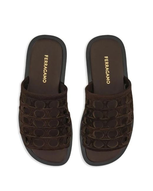 Ferragamo Black Gancini Slides for men