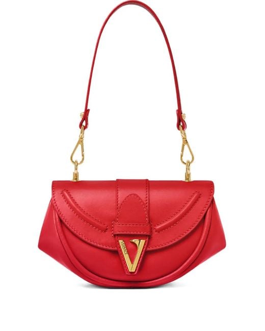 Versace Red Curved-Flap Leather Shoulder Bag