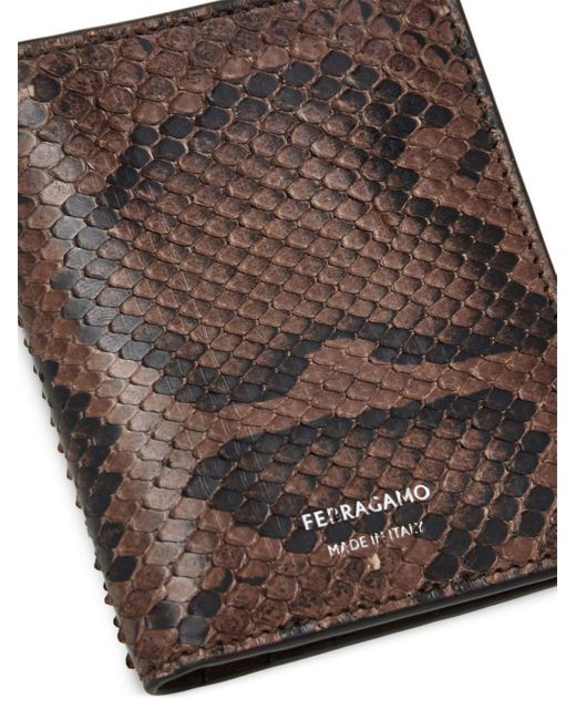 Ferragamo Brown Bi-fold Snakeskin-effect Cardholder for men