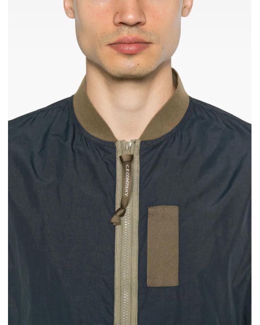 C P Company Blue Logo-Embroidered Bomber Jacket for men