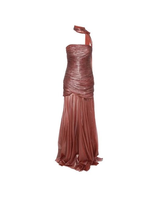 Maria Lucia Hohan Red Marimar Ruched Metallic-Finish Maxi Dress