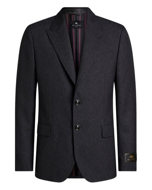 Etro Black Jacquard Paisley Single-Breasted Jacket for men