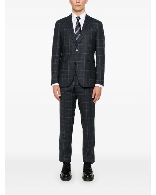 Boss Blue Checked Stretch-Wool Suit for men