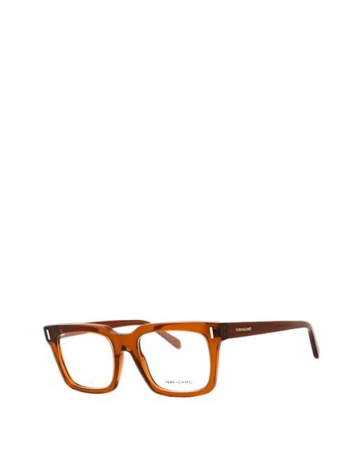 Ferragamo Brown Rectangle-Frame Glasses