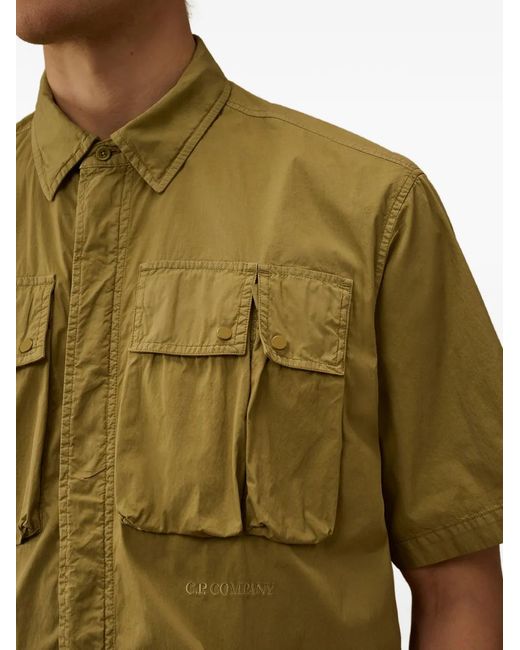 C P Company Green 50 Fili Logo-Embroidered Drawstring Shirt for men