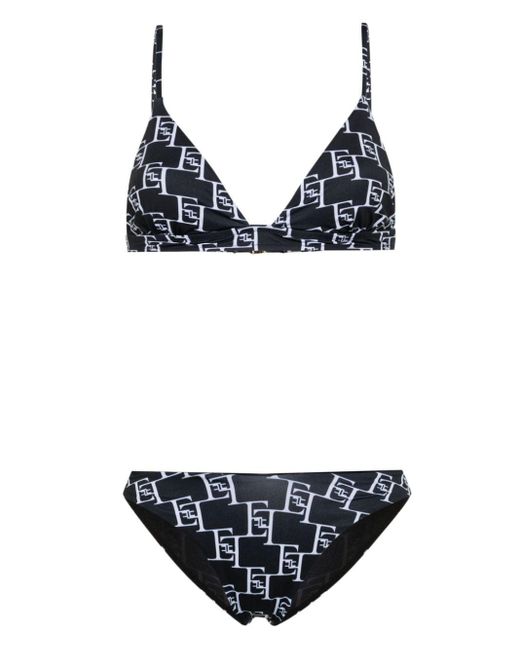 Elisabetta Franchi Black Monogram-print Bikini Set