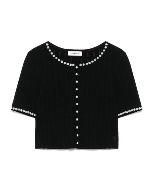 Sandro Black Cropped Beaded Cardigan