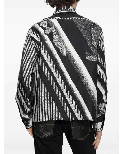 Versace Black Tassel-Print Silk Shirt for men