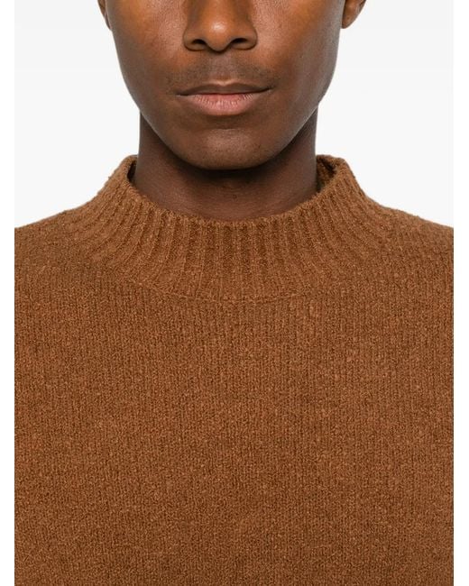Drykorn Brown Zayn Ribbed-Knit Mock-Neck Sweater for men