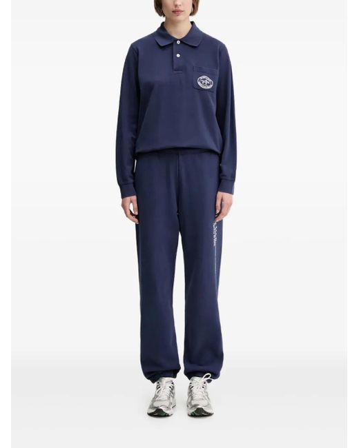 Sporty & Rich Blue Long-Sleeve Logo-Embroidered Polo Shirt