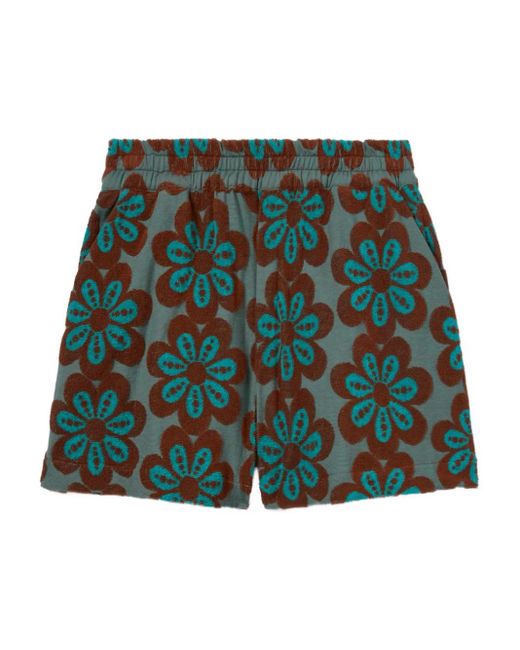 LaDoubleJ Green Flower-Print Pull-Up Shorts