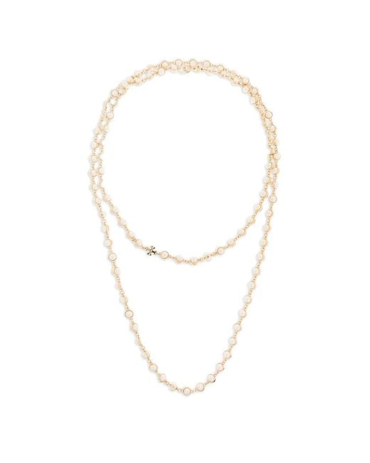 Tory Burch White Long Pearl Necklace