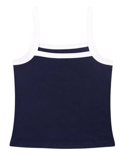 Sporty & Rich Blue Contrast-Binding Ribbed Top