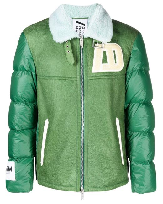 DROMe Green Shearling-lined Leather Puffer Jacket for men