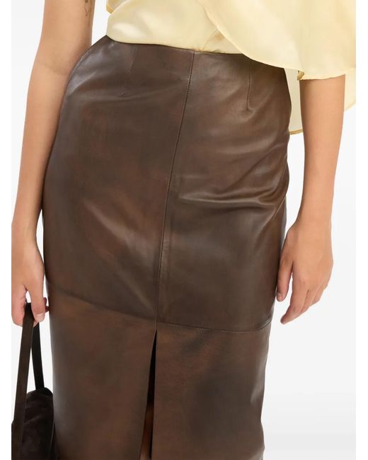ROTATE BIRGER CHRISTENSEN Brown Leather Midi Skirt
