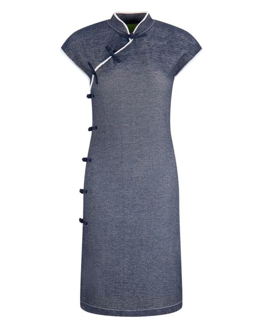 Shanghai Tang Blue Qipao Midi Dress