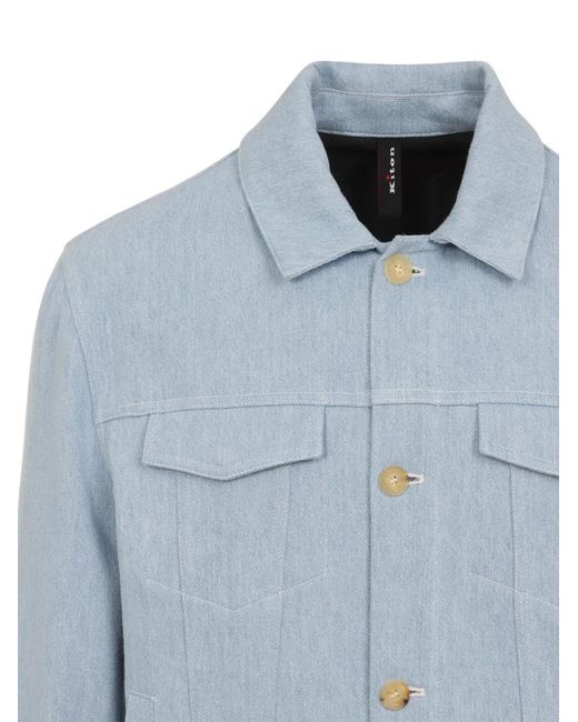 Kiton Blue Pocket Button Cotton Jacket for men