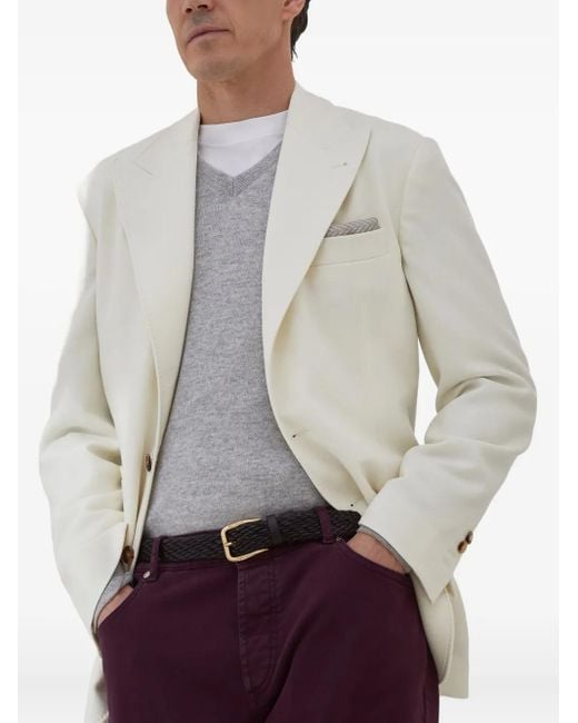 Brunello Cucinelli White Wool-Cashmere Blazer for men