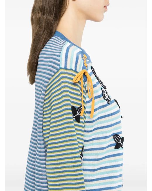 YANYAN KNITS Blue Striped Floral Knitwear