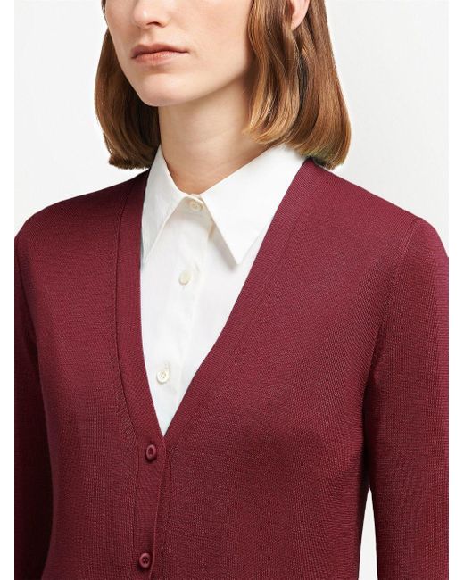 Prada Red V-neck Cashmere-silk Cardigan