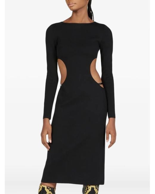 Gucci Black Midi-Kleid aus Baumwolle und Seide mit eckigem G Detail