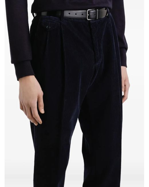 Dolce & Gabbana Blue Pleated Corduroy Chinos for men