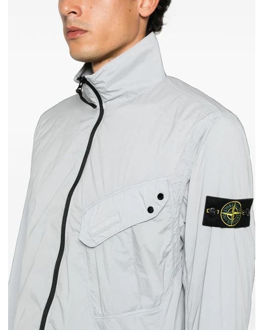 Stone Island Logo-Patch Overshirt in het Gray voor heren