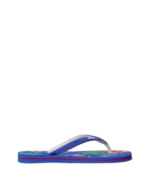 Polo Ralph Lauren White Floral-Print Logo-Strap Flip Flops for men