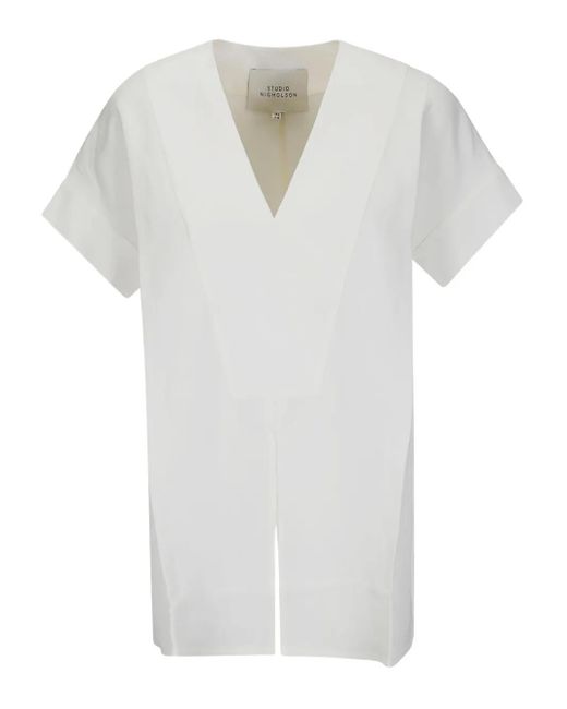 Studio Nicholson White T-Shirt Mit V-Ausschnitt