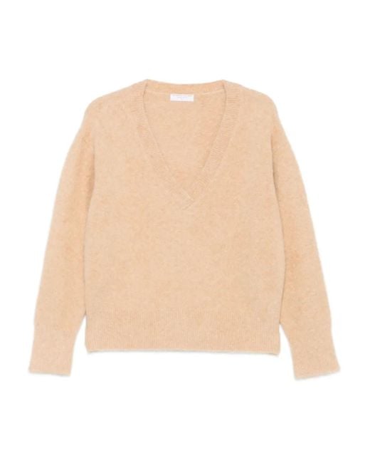 Majestic Filatures ロングスリーブ Vネックセーター Natural