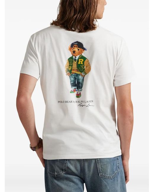 Polo Ralph Lauren White Polo Bear Back-Print Chest-Pocket T-Shirt for men