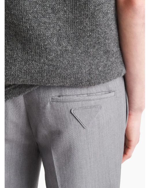 Prada Gray Triangle-Logo Mohair-Wool Trousers for men