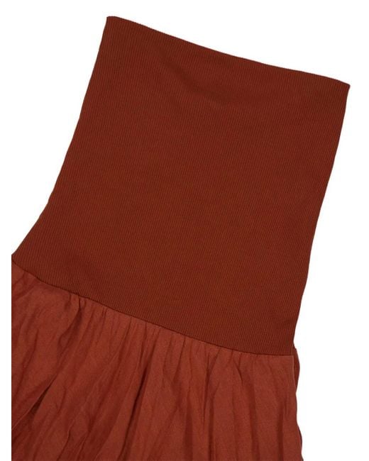 Johanna Ortiz Red Ribbed-Waist Pleated Skirt