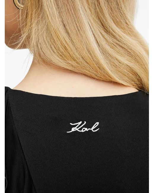 Karl Lagerfeld Black Ruffle-Detail Midi Dress