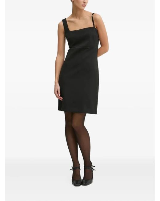 HUGO Black Square-Neck Mesh-Insert Midi Dress