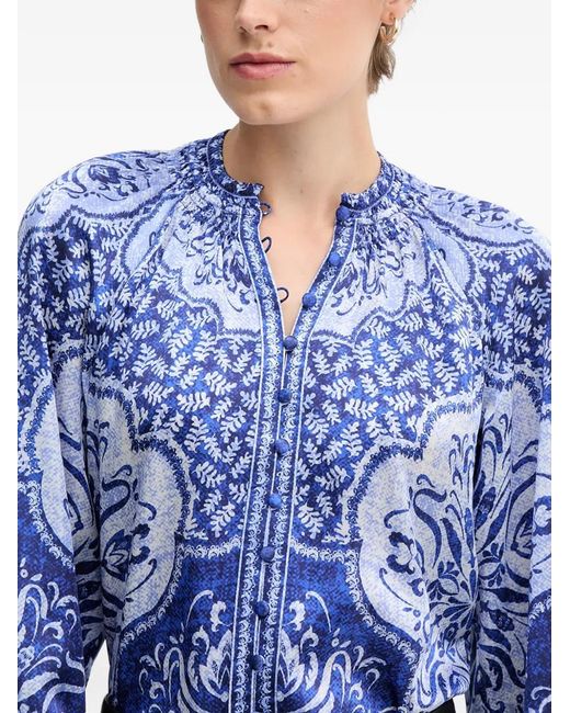 Hale Bob Blue Marianna Printed Button Top