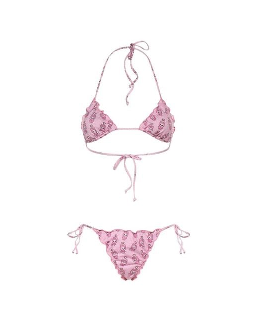 Mc2 Saint Barth Pink Ruffled-Trims Bikini