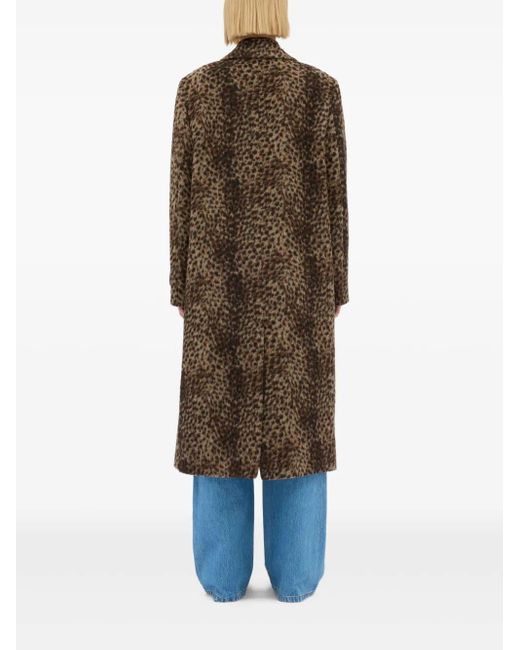 MSGM Leopard-print Double-breasted Coat Brown