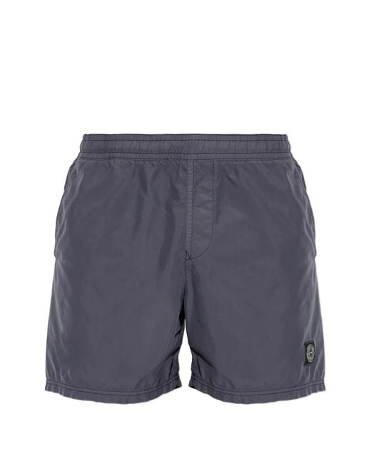 Stone Island Blue Drawstring Logo Swim Shorts for men