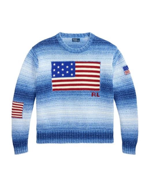 Polo Ralph Lauren Blue Flag-Motif Cotton Sweater