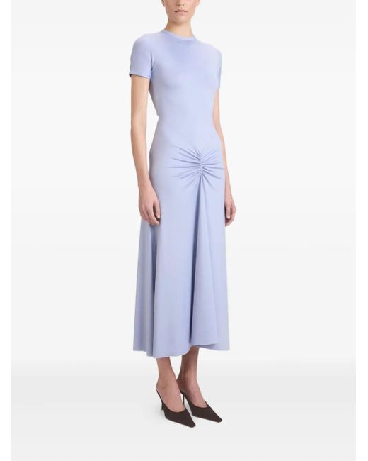 Victoria Beckham Blue Gathered Waist Midi Dress