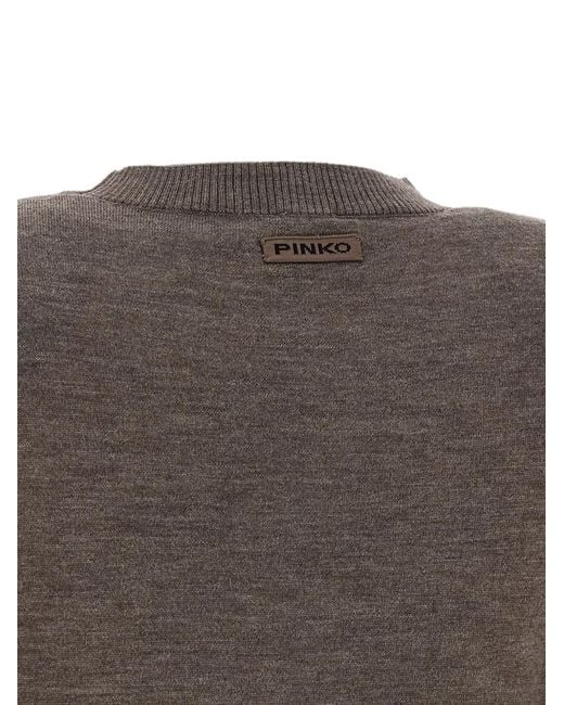 Pinko Gray Padded-Shoulder Wool Sweater