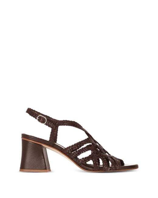 LA ROSE Brown Woven Cage Sandals