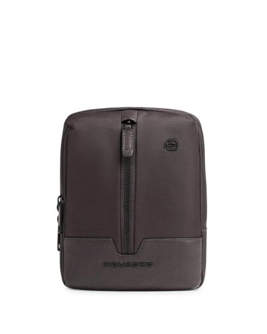 Piquadro Gray Logo-Plaque Panelled Messenger Bag